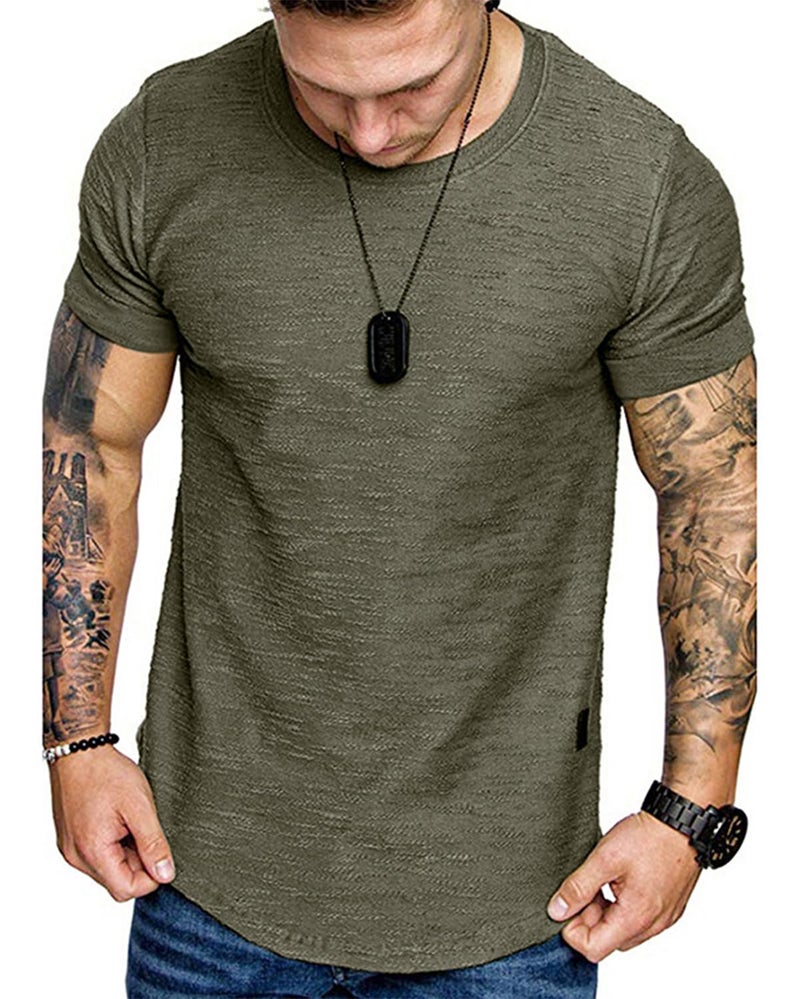 Uni Clau Fashion Mens T Shirt Muscle Gym Workout Athletic Shirt Cotton Tee Shirt Top Green - Image 2